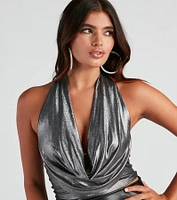 Mad For Metallic Cowl Halter Top