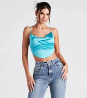Satin Cowl Neck Strappy Crop Top