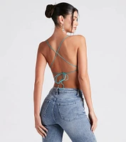 Satin Cowl Neck Strappy Crop Top