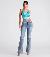Satin Cowl Neck Strappy Crop Top