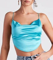 Satin Cowl Neck Strappy Crop Top