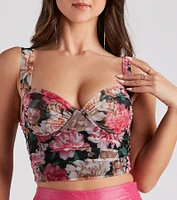 Floral Allure Mesh Crop Bustier