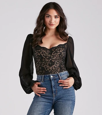 Sweet And Sultry Lace Chiffon Bodysuit