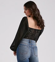 Sweet And Sultry Lace Chiffon Bodysuit