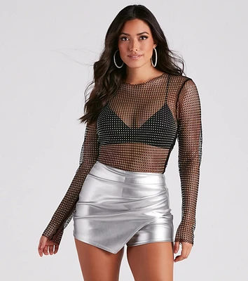 Glitzy Muse Rhinestone Fishnet Crop Top