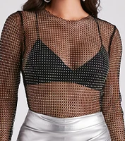 Glitzy Muse Rhinestone Fishnet Crop Top