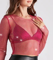Glitzy Muse Rhinestone Fishnet Crop Top