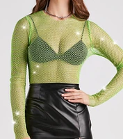 Glitzy Muse Rhinestone Fishnet Crop Top