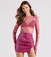 Glitzy Muse Rhinestone Fishnet Crop Top