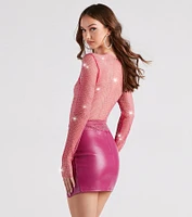 Glitzy Muse Rhinestone Fishnet Crop Top