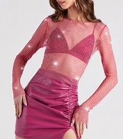 Glitzy Muse Rhinestone Fishnet Crop Top