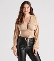 Posh And Pleated Long Sleeve Crop Top