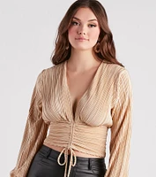 Posh And Pleated Long Sleeve Crop Top