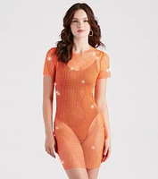 Fierce Summer Vibes Rhinestone Fishnet Mini Dress