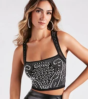 Looking Glam Rhinestone And Pearl Crop Top