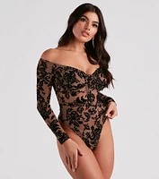 Regal Affair Flocked Velvet Bodysuit