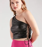Get My Good Side Lace-Up Faux Leather Top