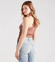 Get My Good Side Lace-Up Faux Leather Top