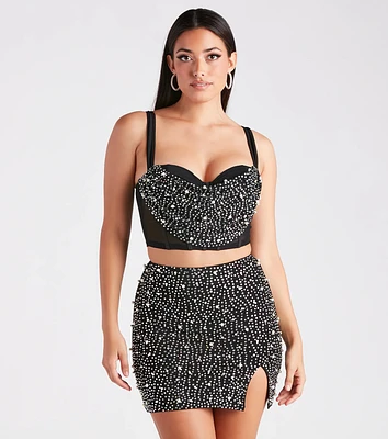 Iconic Glamour Rhinestone And Pearl Bustier Top