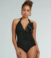 Always Polished Halter Floral Applique Bodysuit