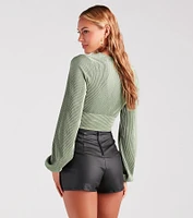 Posh And Pleated Long Sleeve Crop Top