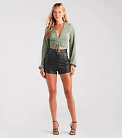 Posh And Pleated Long Sleeve Crop Top