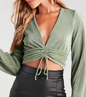Posh And Pleated Long Sleeve Crop Top