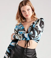 My 70s Era Marble Lace-Up Crop Top