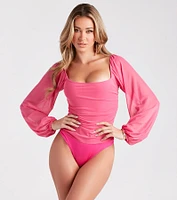 Elevated Basic Ruched Mesh Bodysuit