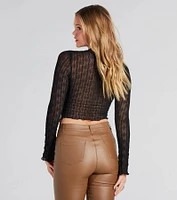 Near And Sheer Texture Mock Neck Crop Top
