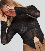 Near And Sheer Texture Mock Neck Crop Top