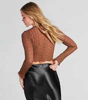 Near And Sheer Texture Mock Neck Crop Top