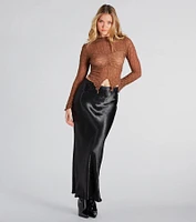Near And Sheer Texture Mock Neck Crop Top