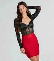 Oh-So-Sultry Sheer Mesh And Satin Bustier Bodysuit