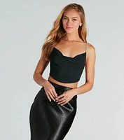 Glam Favorite Glitter Rhinestone Pearl Crop Top