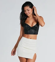 Going For Glam Rhinestone Satin Crop Top
