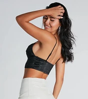 Going For Glam Rhinestone Satin Crop Top