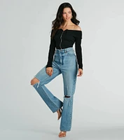 Cutely Charming Off-The-Shoulder Zipper Top