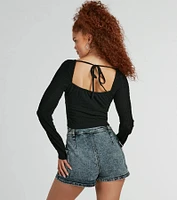 Sweet 'Fit Long Sleeve Textured Knit Corset Top
