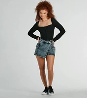 Sweet 'Fit Long Sleeve Textured Knit Corset Top