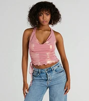 Trendy Energy Metallic Knit Halter Top