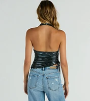 Trendy Energy Metallic Knit Halter Top