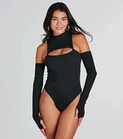 Catch Glances Mock Neck Cold-Shoulder Bodysuit