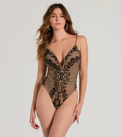 Date Night Muse Plunge V-Neck Velvet Burnout Bodysuit