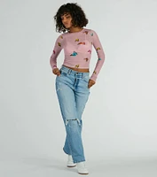 Butterfly Effect Long Sleeve Mesh Crop Top