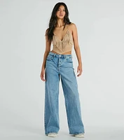 Festive Icon V-Neck Fringe Halter Faux Suede Crop Top