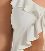 Flirty Moves Ruffled Tie-Front Knit Crop Top