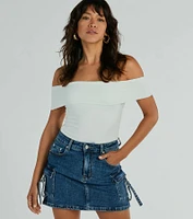 Spotted Town Off-The-Shoulder Crop Top