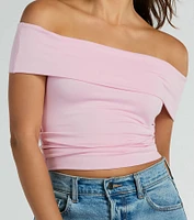 Spotted Town Off-The-Shoulder Crop Top