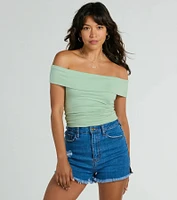 Spotted Town Off-The-Shoulder Crop Top